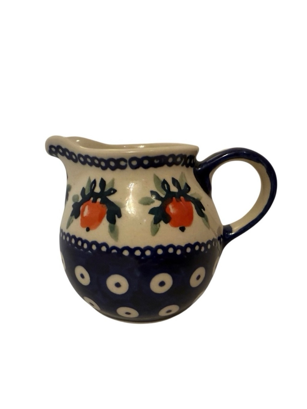 POLISH POTTERY CREAMER MINI PITCHER BLUE WHITE GREEN HANDMADE HOME BOLESLAWIEC